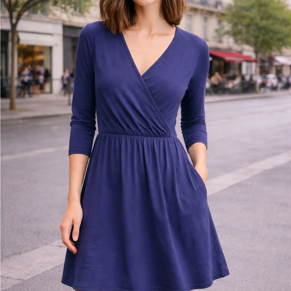 Garnet Hill Deep Blue Long Sleeve Dress